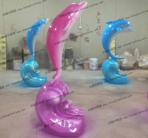 单海豚海浪组合雕塑2