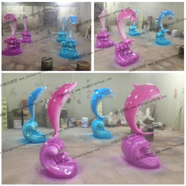 单海豚海浪组合雕塑3