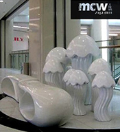【DP点.小景】商场休息区创意白色蘑菇造型玻璃钢装饰品