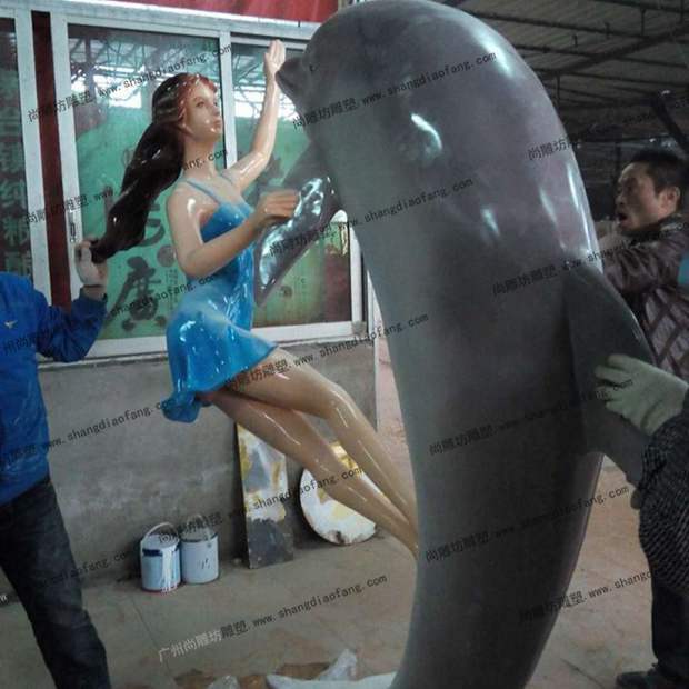 少女与海豚玻璃钢雕塑2