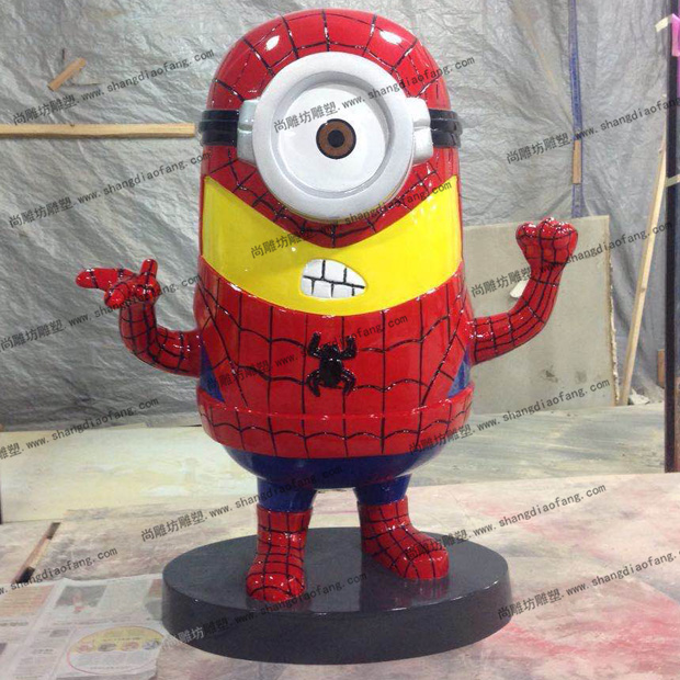 蜘蛛侠造型玻璃钢小黄人雕塑