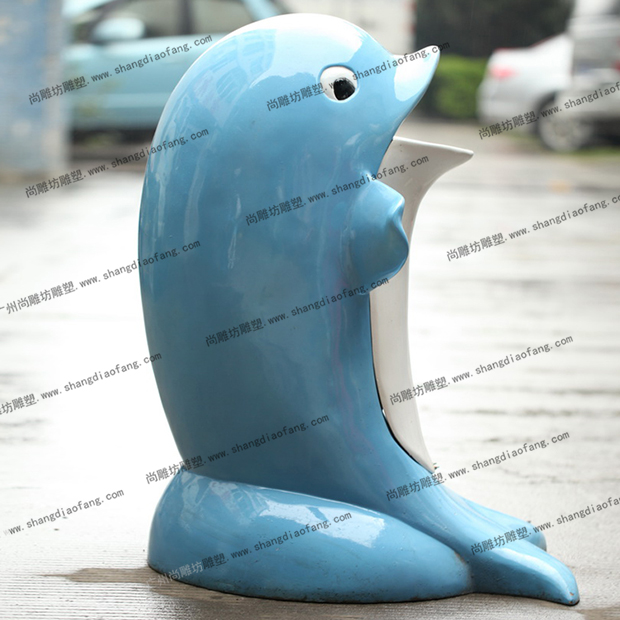 海豚造型玻璃钢垃圾桶侧面