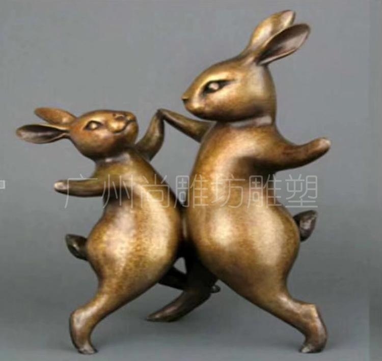 公园玻璃钢卡通动物雕塑兔子组合亲子摆件