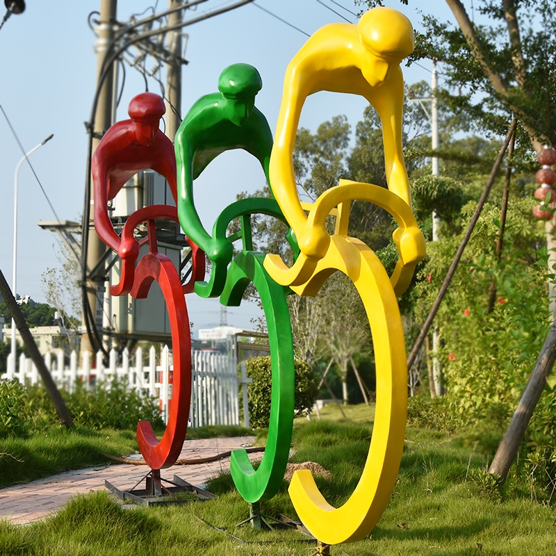 玻璃钢自行车抽象体育运动人物雕塑园林绿化模型装饰小品现货摆件