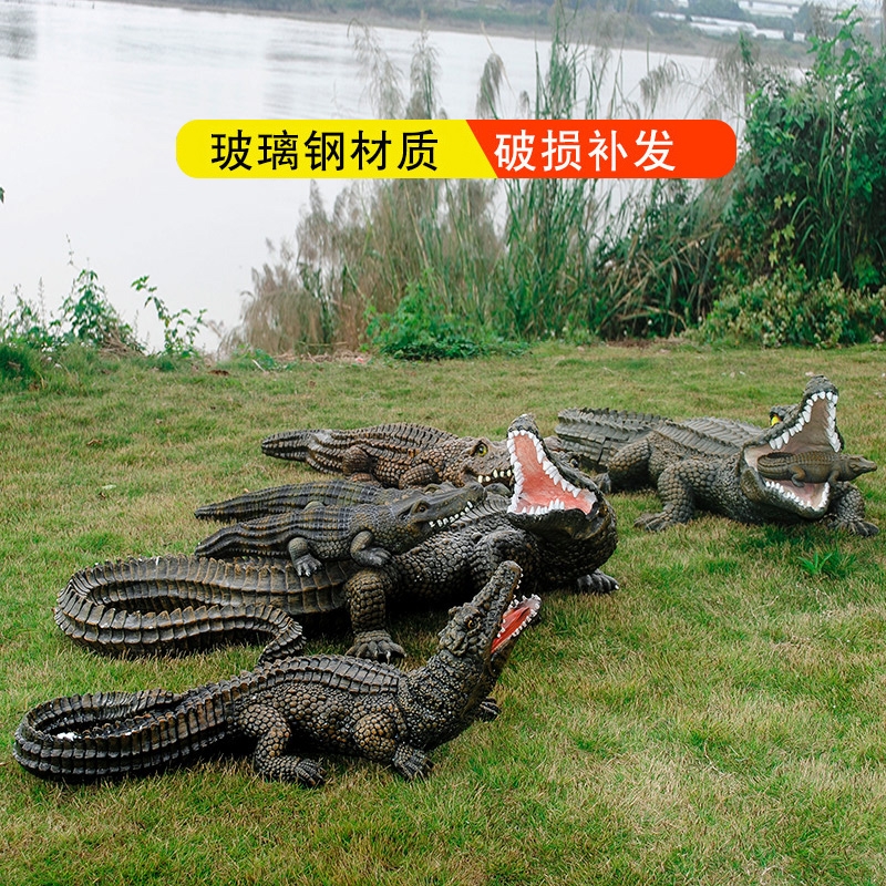 仿真鳄鱼雕塑动物摆件户外玻璃钢工艺品园林景观公园别墅庭院池塘