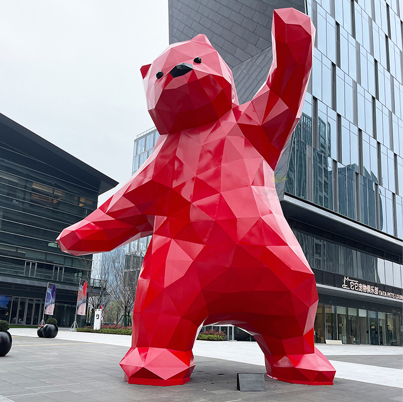 户外大型不锈钢雕塑动物几何切面熊广场景观摆件